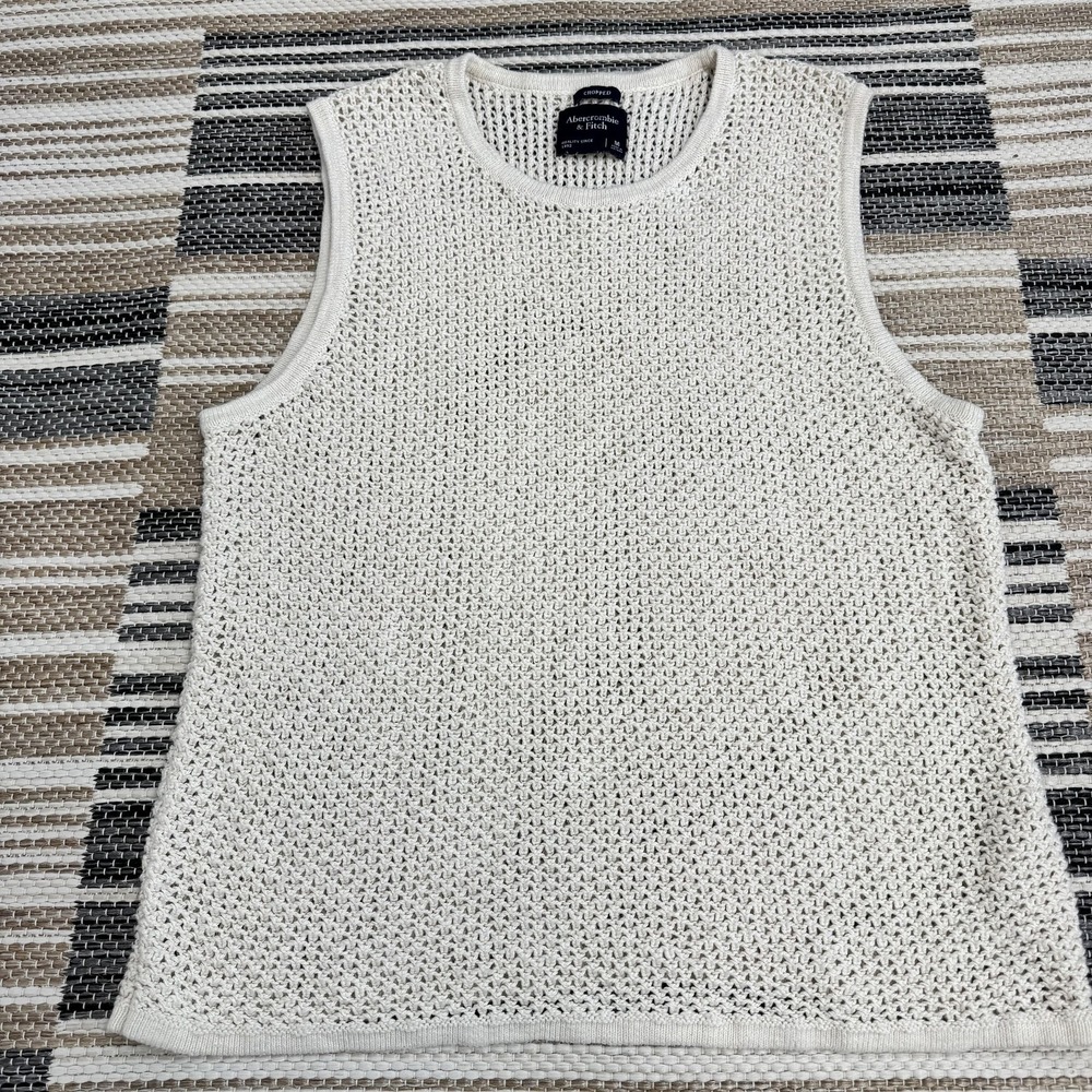 Abercrombie & Fitch Sweater Women's Medium Ivory Open Knit Cropped Tank Beach